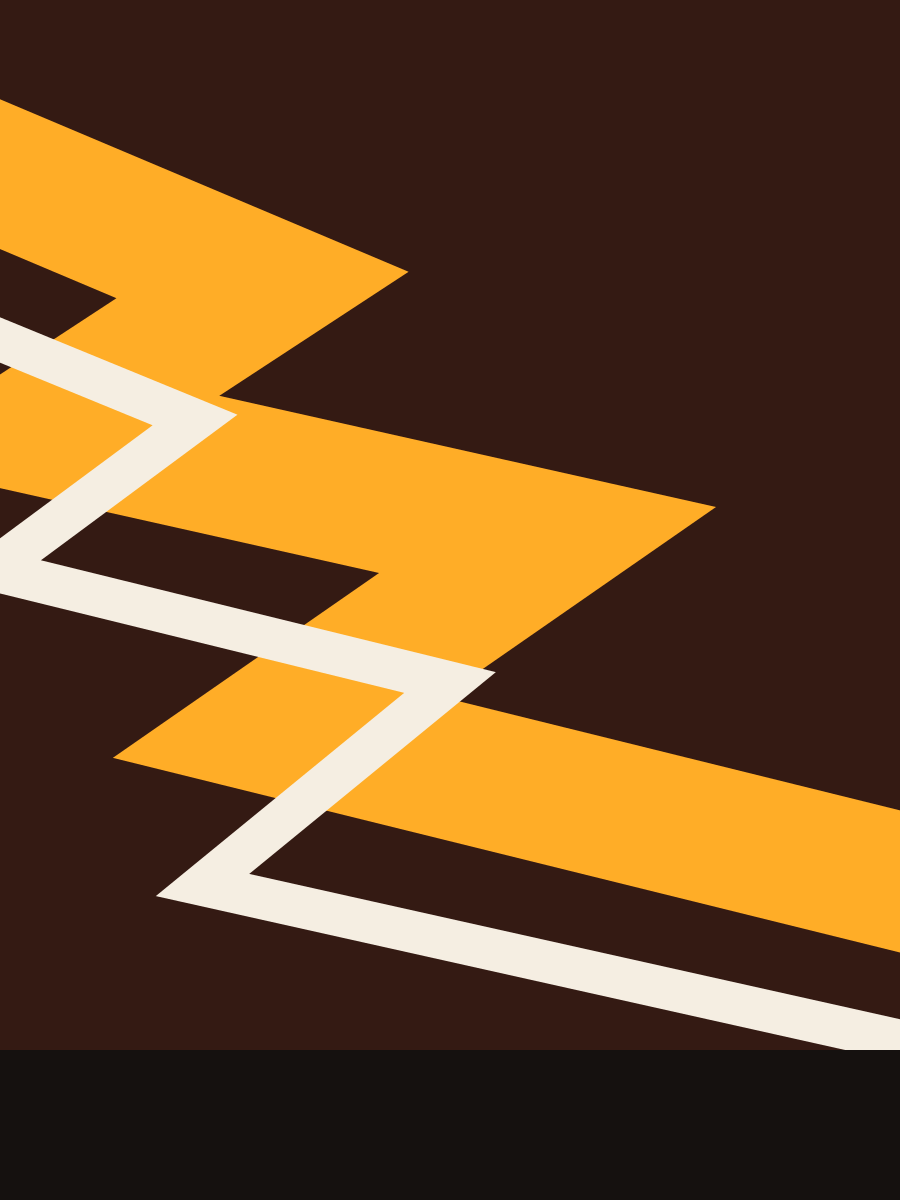 Abstracte poster met scherpe witte en oranje zigzaglijnen op donkerbruin