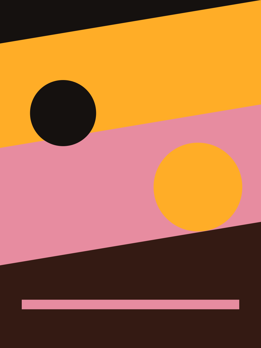 Typografisch geïnspireerde poster met roze en oranje geometrische vlakken